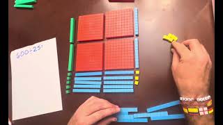 Division with base ten blocks, 3 by 2 digit.