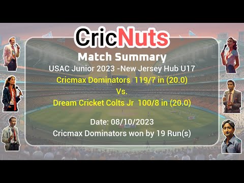 Cricmax Dominators vs Dream Cricket Colts Jr - 08/10/2023 - USAC Junior 2023 -New Jersey Hub U17 -