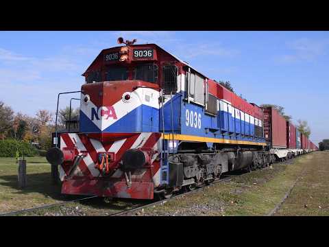 [4K] Colorido tren de contenedores de NCA con la EMD GT-22CW 9036 pasando por Marcos Juárez!!!!!!