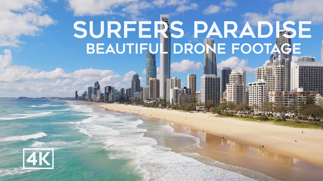 Experience the captivating aerial vistas of Surfers Paradise Beach.