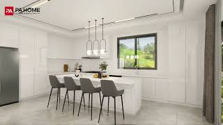 Modern L Shaped Light White Kitchen Cabinets