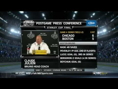 NHL Sports Post Game Report part 4, Claude Julien. 6/19/13 Chicago Blackhawks vs Boston Bruins NHL