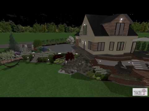 Projekt zagospodarowania terenu - Dom przy Cyprysowej /wizualizacja ogrodu w nocy/