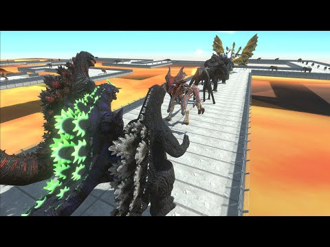 3X GODZILLA VS GHIDORAH LAVA AND WATER UP DEATH RUN  - Animal Revolt Battle Simulator