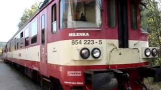 preview picture of video 'Vlaky Adršpach: MILENKA 854 223 - 5, příjezd, 8.10.2010'