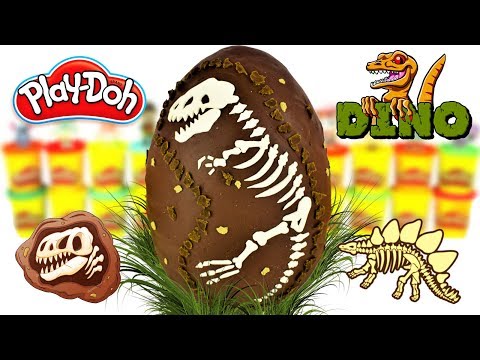 Huevo Sorpresa Gigante de Esqueleto de Dinosaurio Fosil Rex de Plastilina Play doh en Español