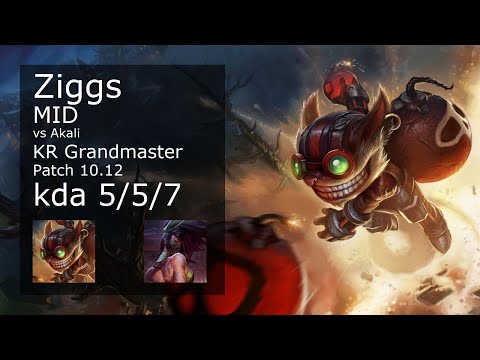 Ziggs vs Akali Mid - KR Grandmaster 5/5/7 Patch 10.12 Gameplay // [롤] 직스 vs 아칼리 미드