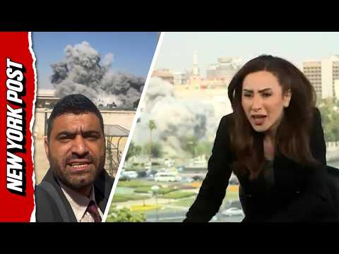 News anchors in Syria PANIC as IDF strike hits military headquarters during broadcasts