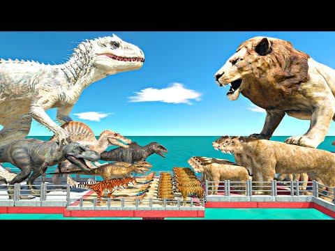 Dinosaurs Bridge Challenge | Lion King vs Indominus Rex - Animal Revolt Battle Simulator
