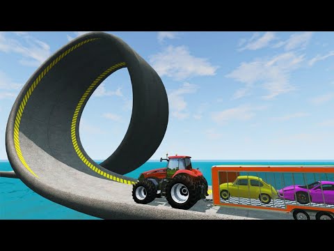 Impossible Loop Bridge Crossing Rescue Cars Vs Deep Water - BeamNG Drive