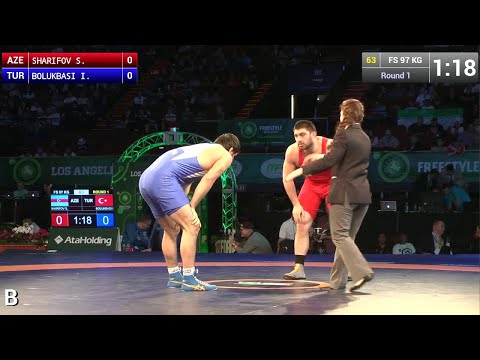 Round 1 FS - 97 kg: Sharif SHARIFOV (AZE) df. Ibrahim BOLUKBASI (TUR), 2-0