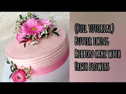සම්පූර්ණ විඩියෝ එක/රිබන් කේක්/කවර් කරන විදිහ/ස්වාභාවික මල් රැදවීම/Ribbon cake full video