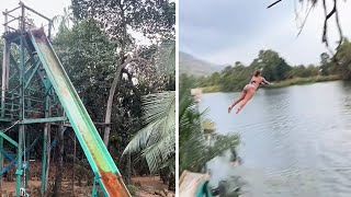 Woman ends up with mild concussion after going down on risky slide #shorts