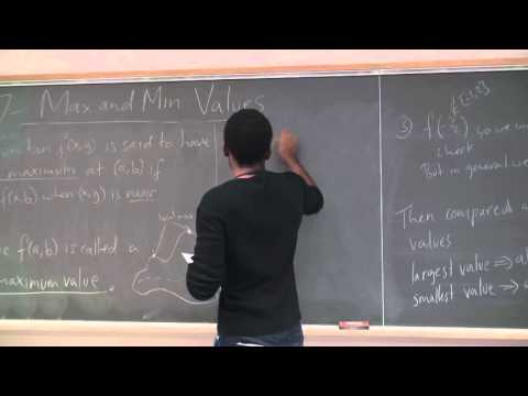 Math 203 Lecture 17 - Max and Min Values - Local Extrema of multivariable functions