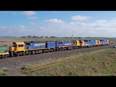 Drones Chase 7733V Pacific National Grain Train At Gheringhap Loop (28/8/2023) - PoathTV Railways