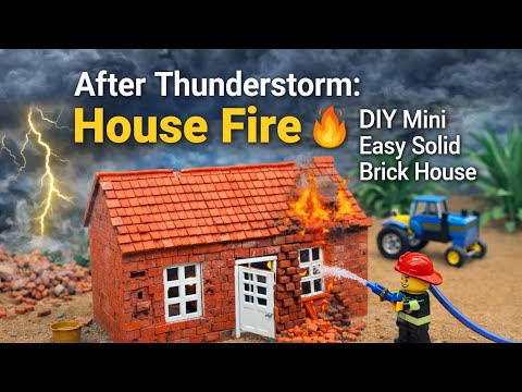 After Thunderstorm 🌩️ House Fire 🔥 | DIY Mini Easy Solid Brick House Construction