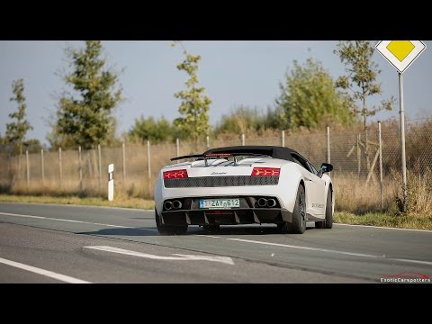 2x Lamborghini Gallardo LP570-4 Spyder Performante - Powerslides, LOUD Accelerations & Drag Races !