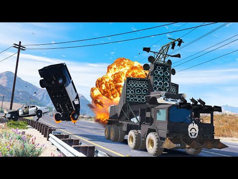 GTA 5 DESTRUCTIBLE MAD MAX DOOFWAGON TRUCK CRASHES - SUPER CINEMATIC PICTURE WITH SLOW MO ep.68