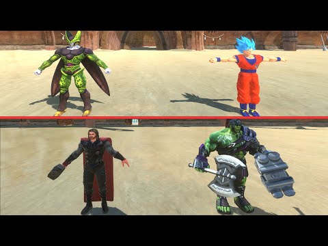 - THOR AND GLADIATOR HULK VS GOKU SSJ AND CELL PERFECR AT THE ARENA - Animal Revolt Battle Simulator