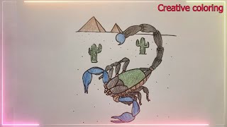 Draw and color a picture of a giant bug in the des