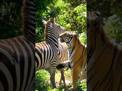 Zebra versus tiger fight 🐅 #reels #viral #share #subscribe #shorts