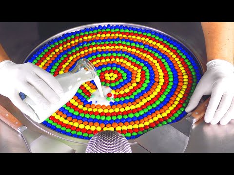 ASMR - oddly satisfying m&m's Ice Cream Rolls with many Colors | crushing & scratching Food - 4k 먹방