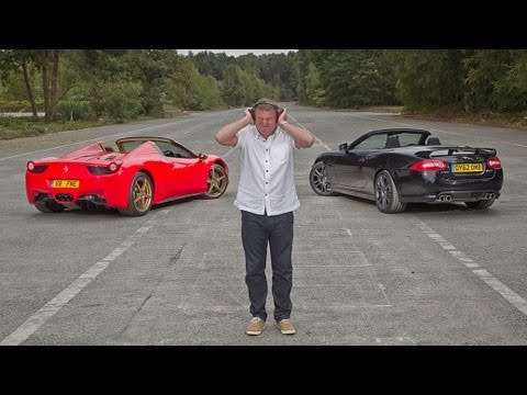 Ferrari 458 Spider vs Jaguar XKR-S Sound Off