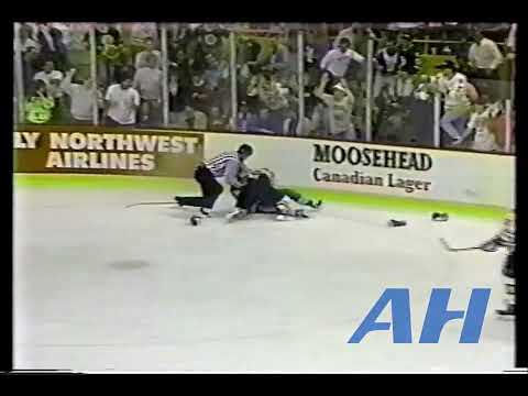 NHL Apr. 11, 1991 Don Sweeney,BOS v Dean Evason,HFD Boston Bruins Hartford Whalers