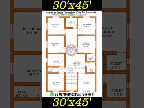 30 x 45 house plan with 5 bhk design and Puja Room #shorts #ytshorts