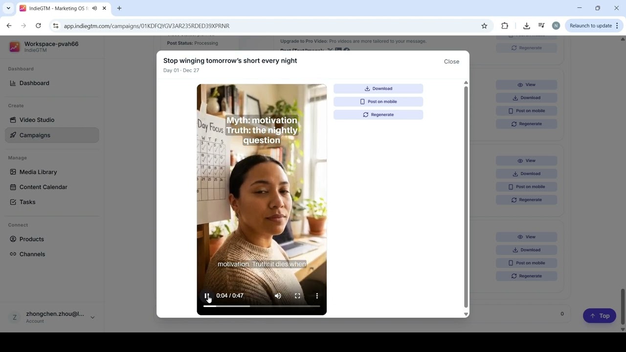 Turns text, URLs, and topics into posts and short videos