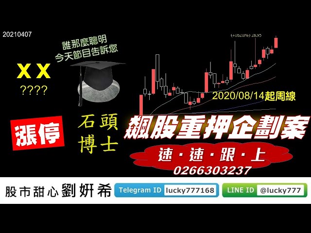 0407廣播題目【股市甜心　劉&#23032;希】狂賀猛賀台灣之星二天二漲停，飆股一檔接一檔