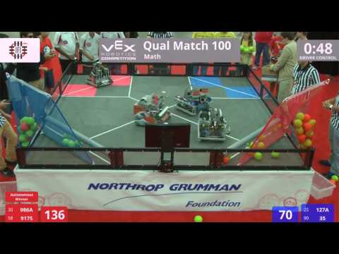 VEX Worlds 2016 - VRC High School - Math - Qual 100 (986A 917S) 275 vs 125 (127A 35)