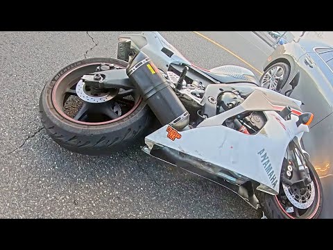 BIKER LANDED ON THE CAR'S HOOD - Epic and Crazy Motorcycle Moments