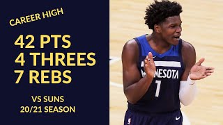 Anthony Edwards Career High 42 Pts 4 Threes 7 Rebs Highlights vs Phoenix Suns | NBA 20/21 Season