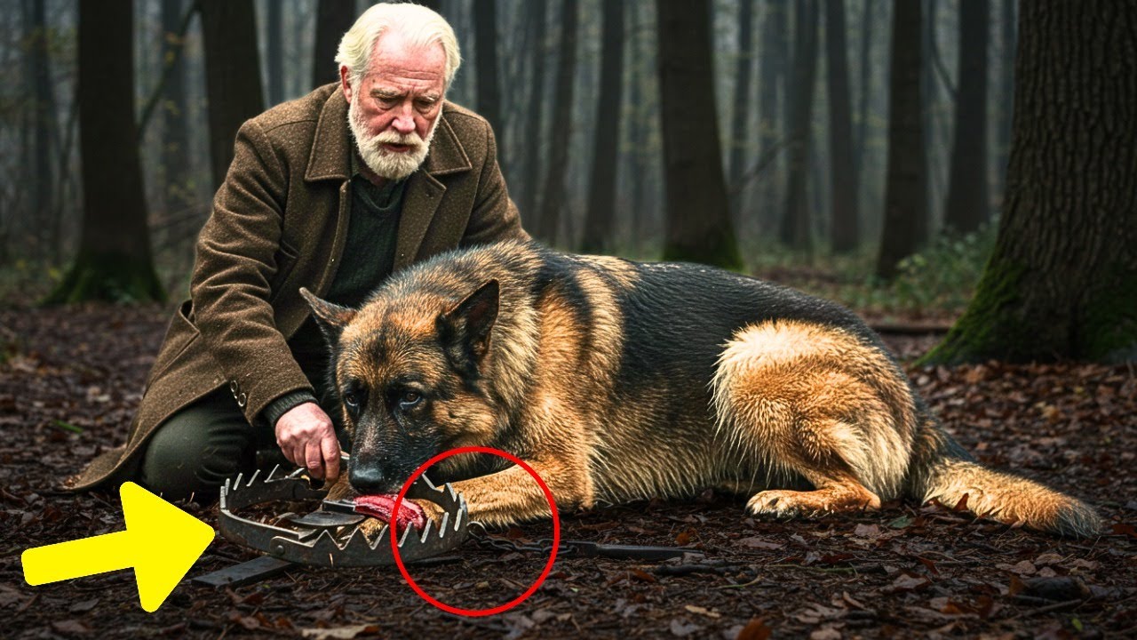 Elderly man removes a trap in the forest. What the K9 German Shepherd does next will surprise you