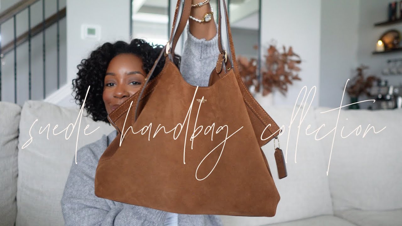 my fall 𝒔𝒖𝒆𝒅𝒆 handbag collection👜🍂~ tj maxx, zara, banana republic, gap, and more!