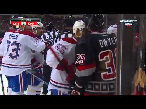 Yannick Weber hits Jeff Skinner . Mar 7, 2013