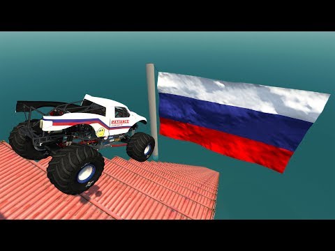 Stair Jumps Down Crashes Into The Russian Flag - BeamNG drive