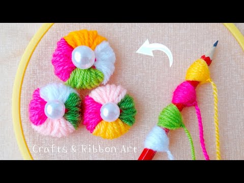 Super Easy Woolen Flower Craft Ideas with Pencil - Hand Embroidery Amazing Flower - Sewing Hack