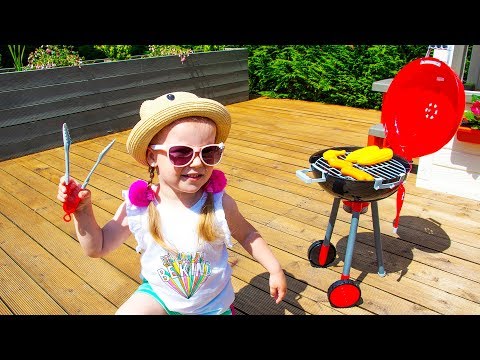 Gaby pretend play cooking food with BBQ Grill Toy Playset