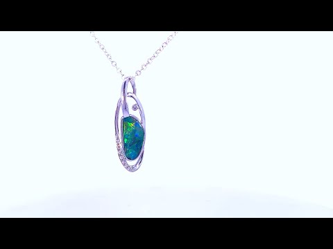 14kt White Gold freeform Opal doublet with diamond modern design