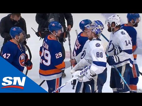 New York Islanders And Tampa Bay Lightning Shake Hands After Eastern Conference Final