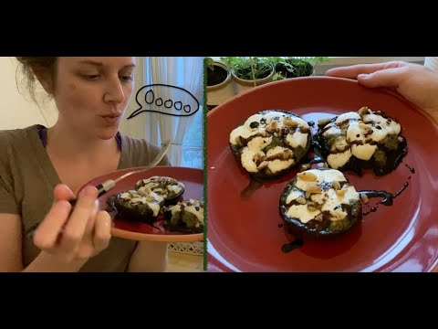 portobello mushroom caps with basil pesto, mozzarella, & balsamic glaze