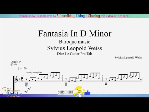 For Classical Guitar with TABs - Sylvius Leopold Weiss - Fantasia In D Minor (Baroque music)