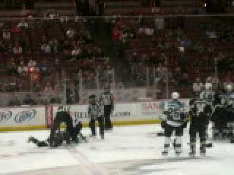 Scott Nichol vs Mike Brown fight Sharks/Ducks game 9/21/09
