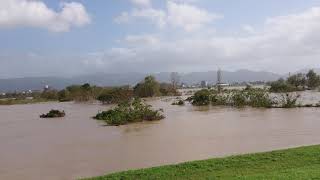 台風19号の大雨で増水した信濃川 （長岡市）Shinano River Nagaoka City flooded by typhoon No.19
