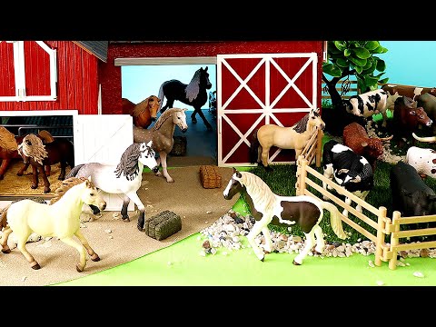 Fun Farm Diorama -  Cattle Horse Barnyard Animal Figurines - Learn Animal Names