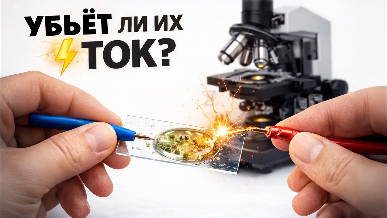 Что сделает ЭЛЕКТРИЧЕСТВО В 12V с МИКРОБАМИ? Реальный эксперимент под микроск