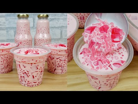 Strawberry Jelly Drink Recipe! Strawberry Milk Jelly Drink With Tapioca Pearls