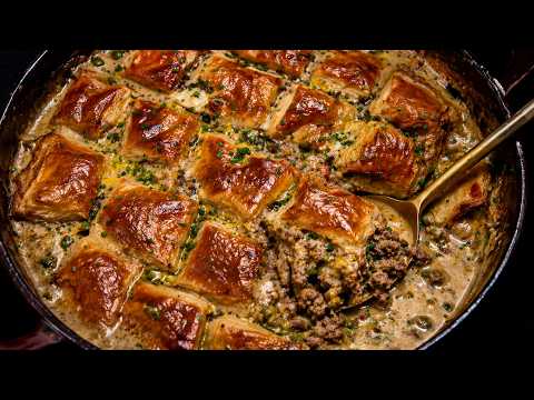 Creamy Ground Beef Pot Pie with Puff Pastry